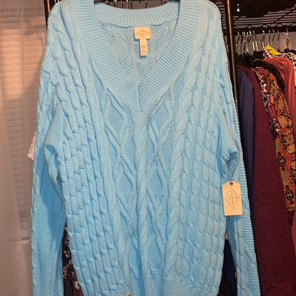 St. John's Bay Plus Womens V Neck Long Sleeve Striped Pullover Sweater - Picture 2 of 5